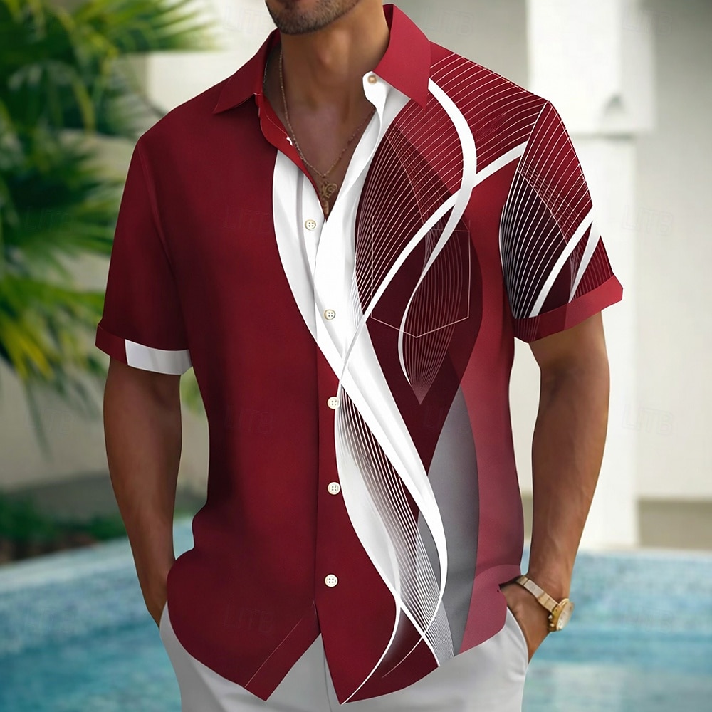 Herren Farbverlauf Wellen Abstrakte Kunst Hemd Sommerhemd Knopfhemd Kurzarm Business-Casual Outdoor Urlaub Alltagskleidung Sommer Frühling Umlegekragen 3D-Druck Hemden mit Kragen Eine Tasche vorne 2026 - $25.99 –P6