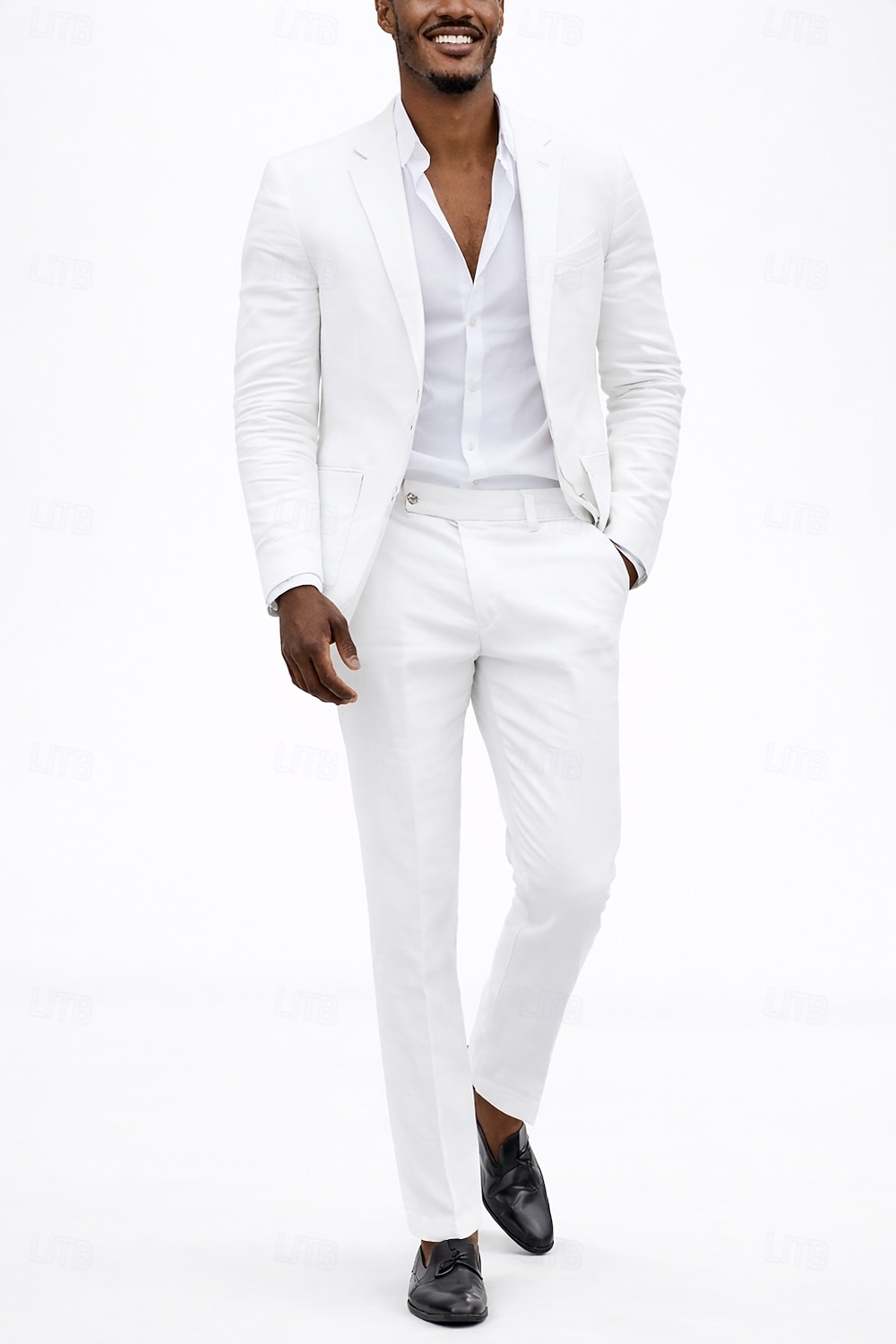 Men's Linen Suits Beach Wedding White Sky Blue Spring & Summer Suit Notch Lapel Formal Solid Colored Slim Fit 2 Piece Single Breasted Two-buttons 2026 - $119.99 –P9
