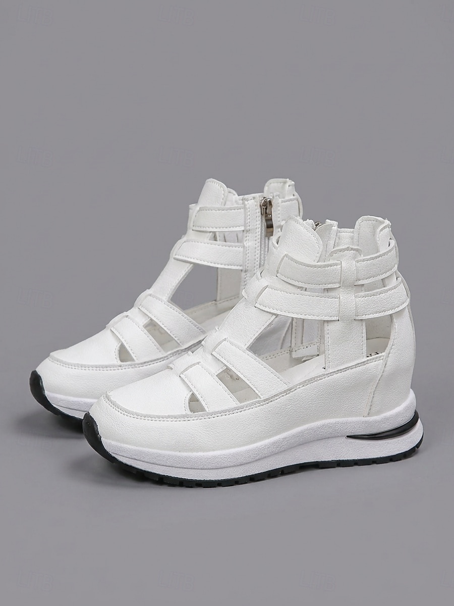 Γυναικεία λευκά σανδάλια με κοψίματα, casual παπούτσια για περπάτημα με κρυφό τακούνι και φερμουάρ για υπαίθριο περπάτημα, ταξίδια &καθημερινή χρήση 2026 - $32.99 –P1