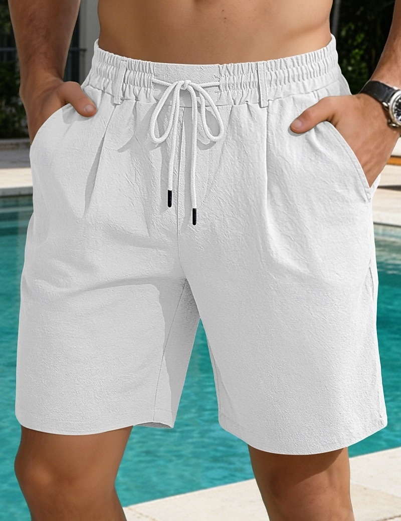 Men's Linen Shorts Summer Shorts Beach Shorts Drawstring Pocket Plain Comfort Breathable Knee Length Daily Outdoor Holiday Vacation Casual Black White Inelastic 2026 - $22.99 –P3