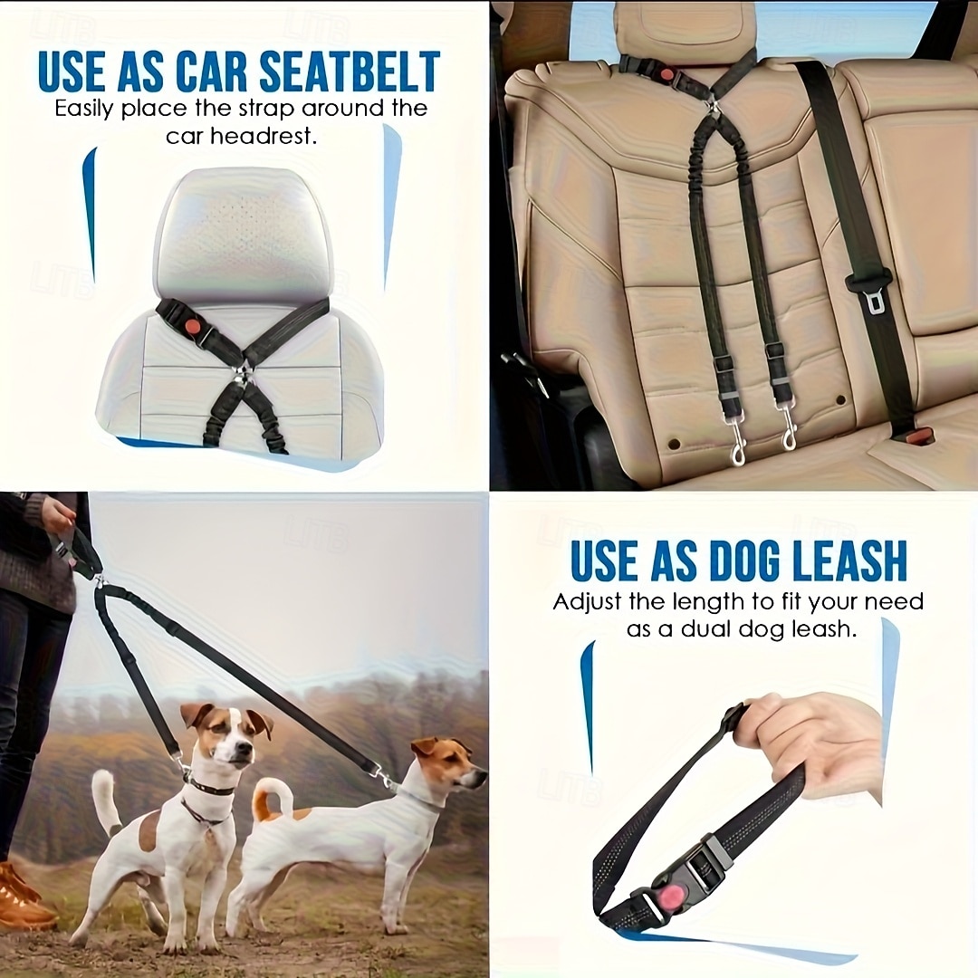 Cinturón de seguridad doble para perros, nuevo cinturón de seguridad doble para reposacabezas de coche para mascotas, correa para perros sin enredos, ajustable con elástico, divisor de correa para 2026 - $16.99 –P2