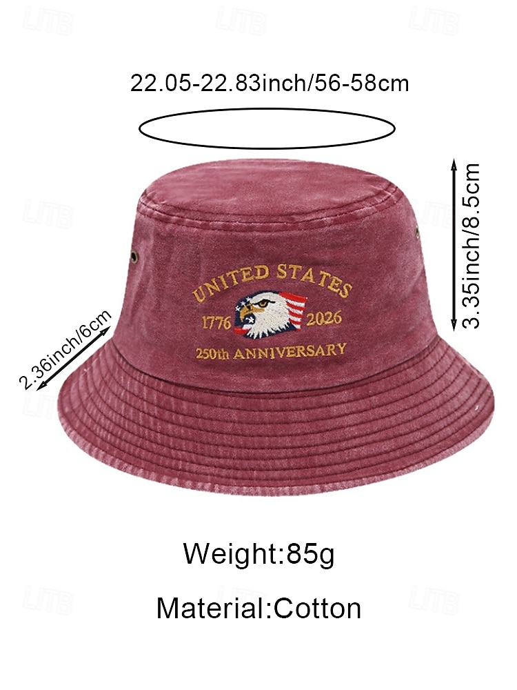 Мужская хлопковая панама с вышитым орлом, разноцветная патриотическая шляпа в честь 250-летия независимости США, для повседневной носки, путешествий, отдыха и фестивалей на открытом воздухе. 2026 - $14.99 –P11