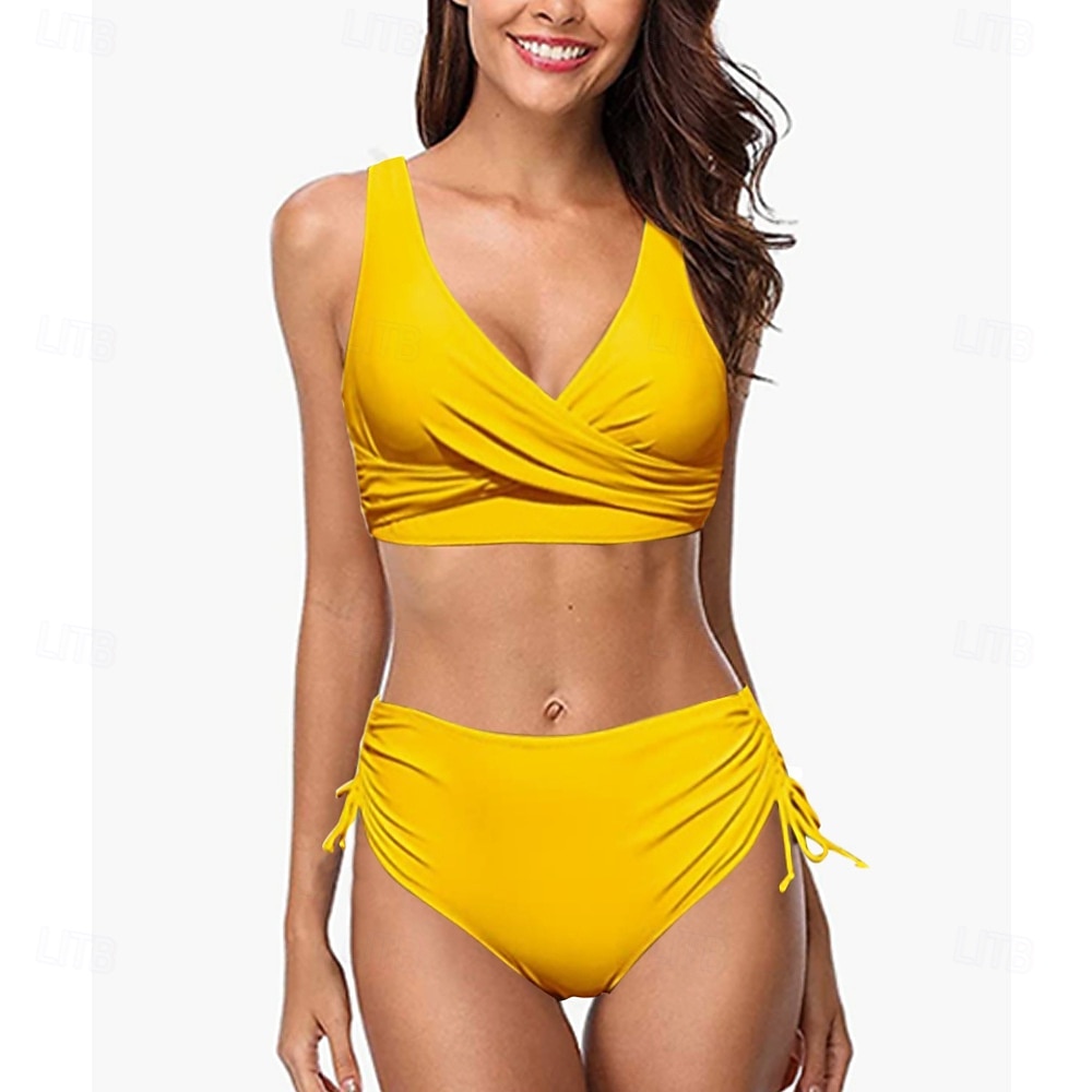Femmes Maillot de bain froncé Ensembles de bikini Maillot de bain Couleur Unie Côté froncé Protection UV Élastique Sans manches Maillot de Bain Maillot de bain Surf Plongée Natation Été de 2026 ? $18.99 –P6