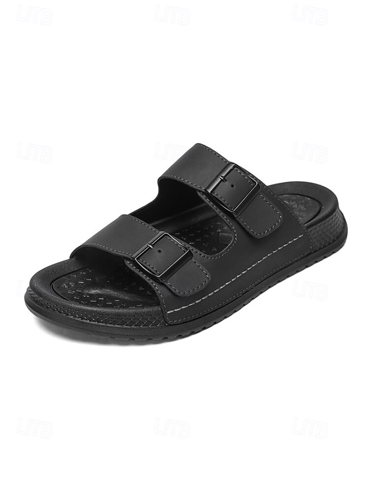 Sandalias de cuero de doble tira para hombre, duraderas y cómodas, calzado elegante para isla y crucero para vacaciones, resort y uso informal. 2026 - $29.99 –P3