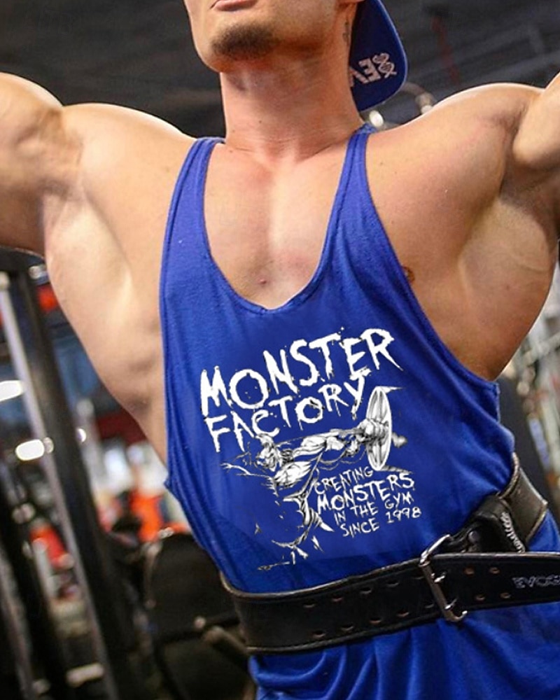 Herr Grafisk Bokstav Träningströja Linne för jogging Gymlinne Sommar Ärmlös Snabb tork Fuktabsorberande Gymträning Aktiv träning Träning Blå Svart Vit Sportkläder Sportkläder 2026 - $10.49 –P5