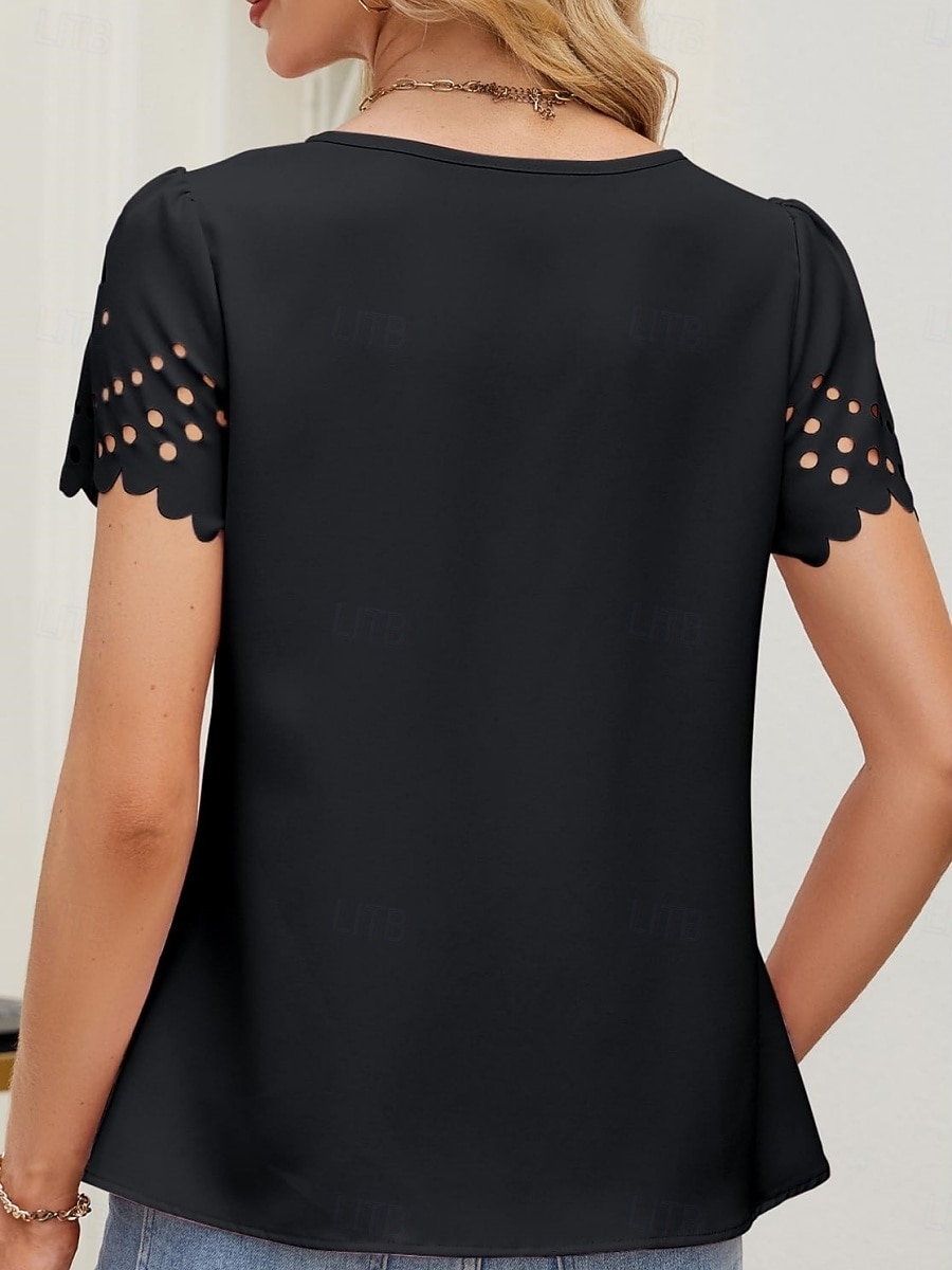 Γυναικεία Μπλουζάκι Μπλουζάκι μπλουζάκι Μικρή Οπή Σκέτο Μοντέρνα Στυλάτο Κλασσικό Κοντομάνικο Στρογγυλή Ψηλή Λαιμόκοψη Κανονικά μπλουζάκια Καθημερινά Εξόδου Σαββατοκύριακο 2026 - $24.99 –P17