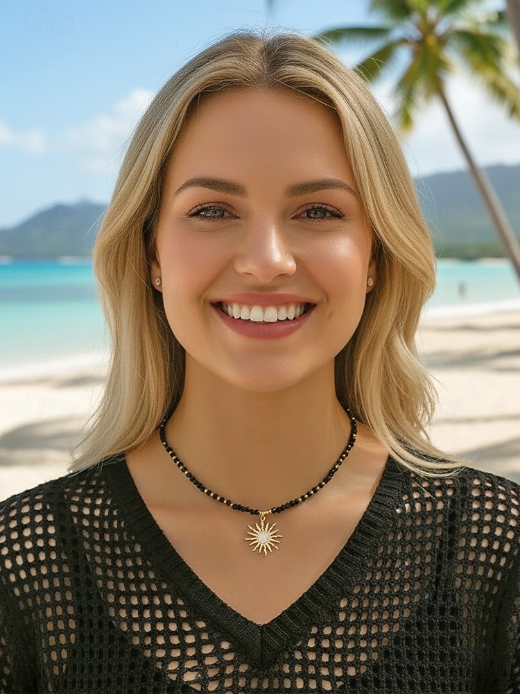 Collana con ciondolo a forma di sole in stile bohémien da donna: materiale in lega e perline, diverse opzioni di colore, perfetta per un abbigliamento casual e per lo stile delle vacanze al mare del 2026 a $9.99 –P1