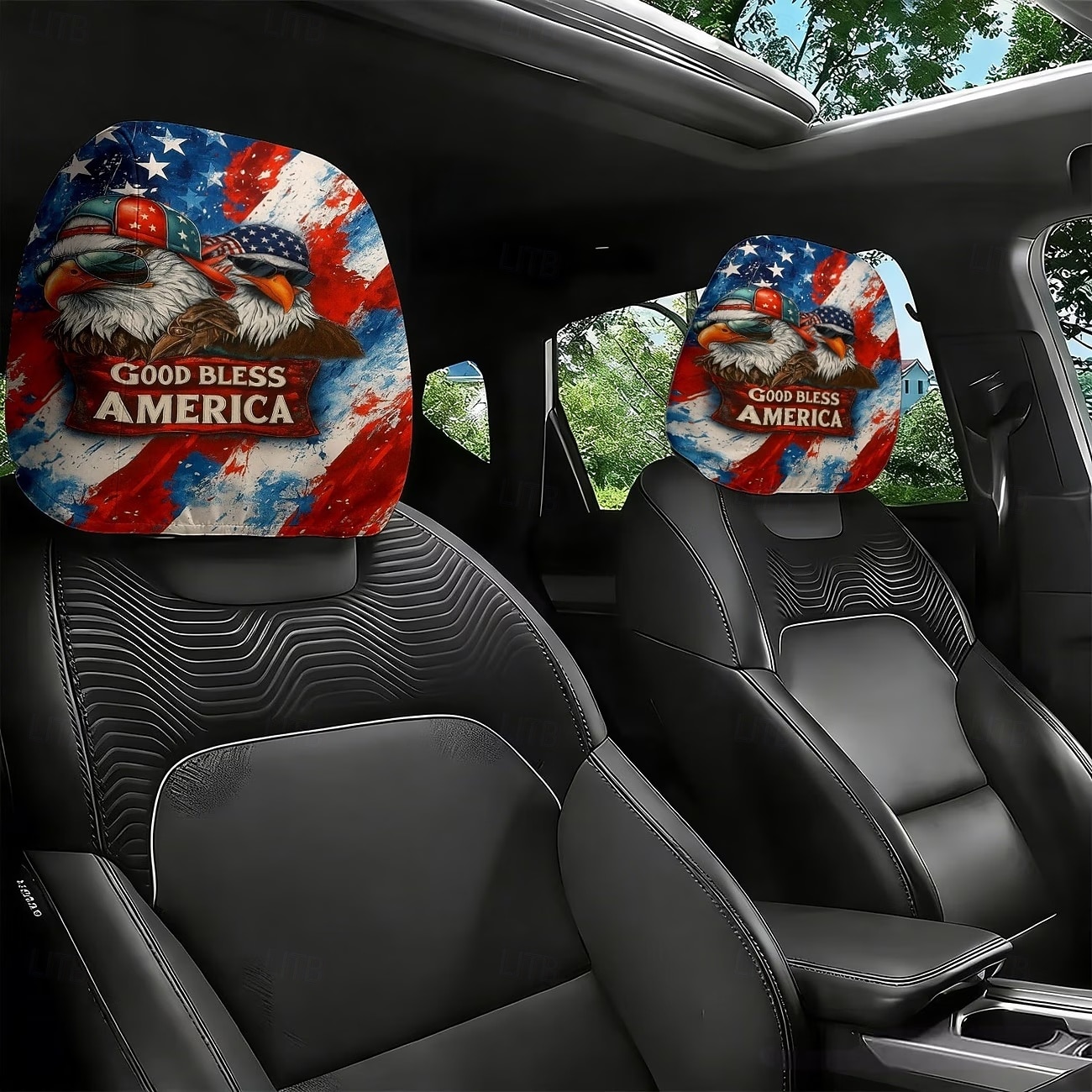 2 fundas para reposacabezas de coche con diseño de bandera estadounidense, con estampado de estrellas y rayas rojas, blancas y azules, ajuste universal, fácil de limpiar, suave y cómoda, ideal para 2026 - $9.49 –P5
