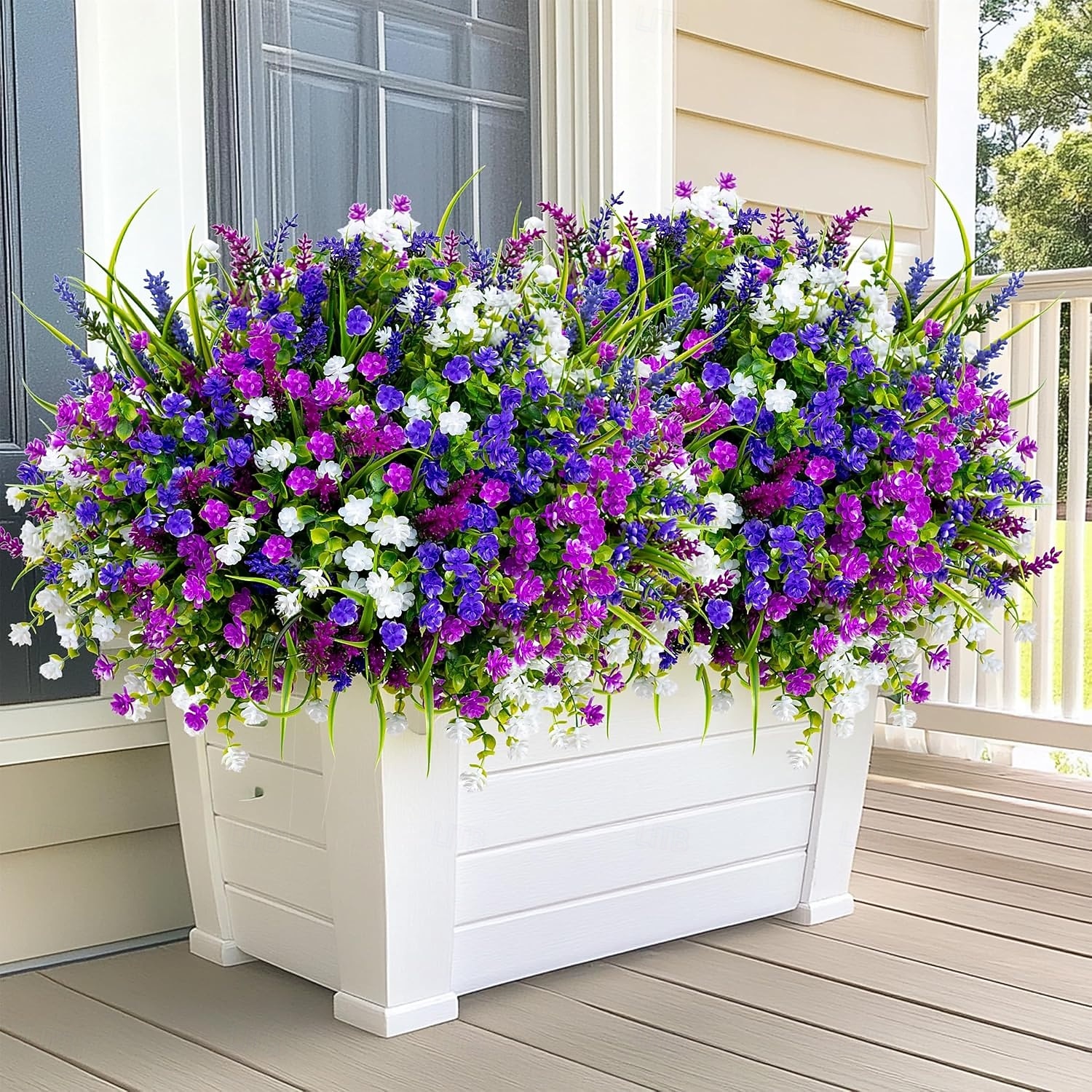 20 חבילות פרחים מלאכותיים לחוץ צמחים מלאכותיים ירק חיצוני דמוי עץ תאשור ללא דהייה שיחים מפלסטיק לעיצוב הבית גינת חווה (מעורב, 3 צבעים מג'נטה סגול לבן) 2026 - $31.99 –P4