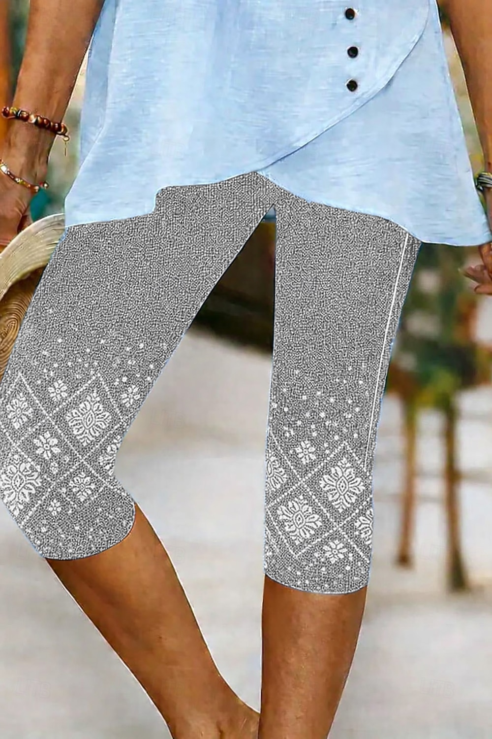 Mujer Pantalones Capri Chinos Polainas Vacaciones Vintage Ropa de calle Medio corto Alta cintura Floral Graphic Estampado Comodidad Suave Cómodo Elástico Diario Exterior Vacaciones Azul Piscina Negro 2026 - $19.99 –P4