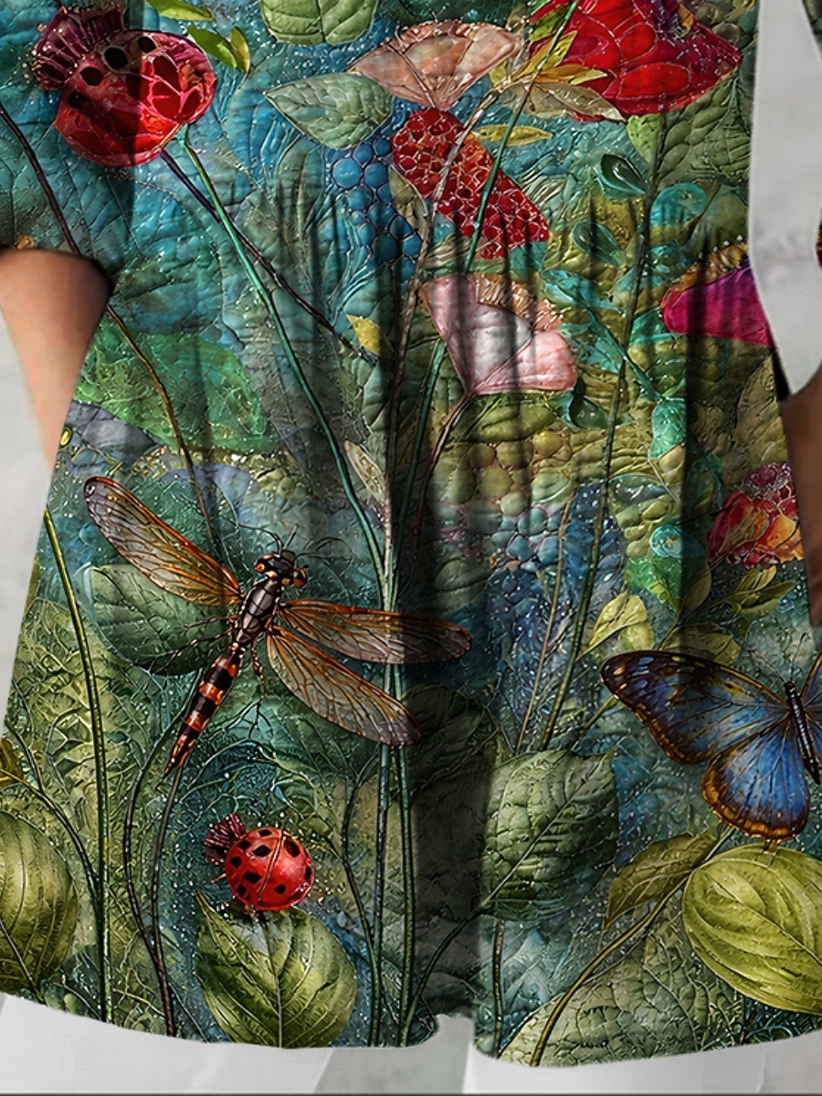 Damen Bluse Druck Blumen Urlaub Täglich Lässig Dreiviertelarm V Ausschnitt Normale Oberteile Täglich Ferien Ausgehen Grün Sommer Frühling Herbst 2026 - $28.99 –P2