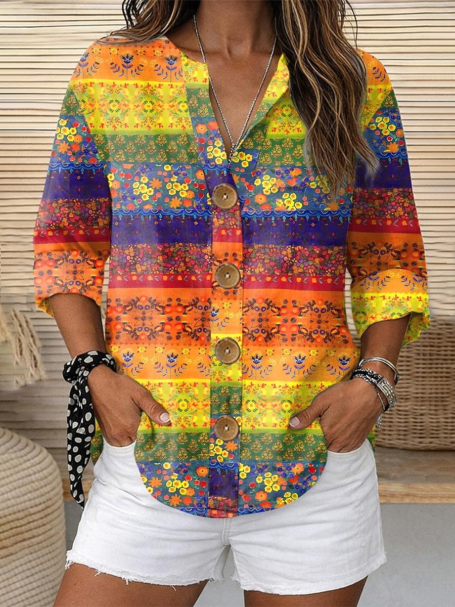 Mujer Blusa Estampado Floral Graphic Elegante Vintage Casual Manga 3/4 Cuello Barco Tops regulares Diario Festivos Ropa de vacaciones Azul Piscina Amarillo Morado Naranja Verano Primavera 2026 - $33.99 –P2