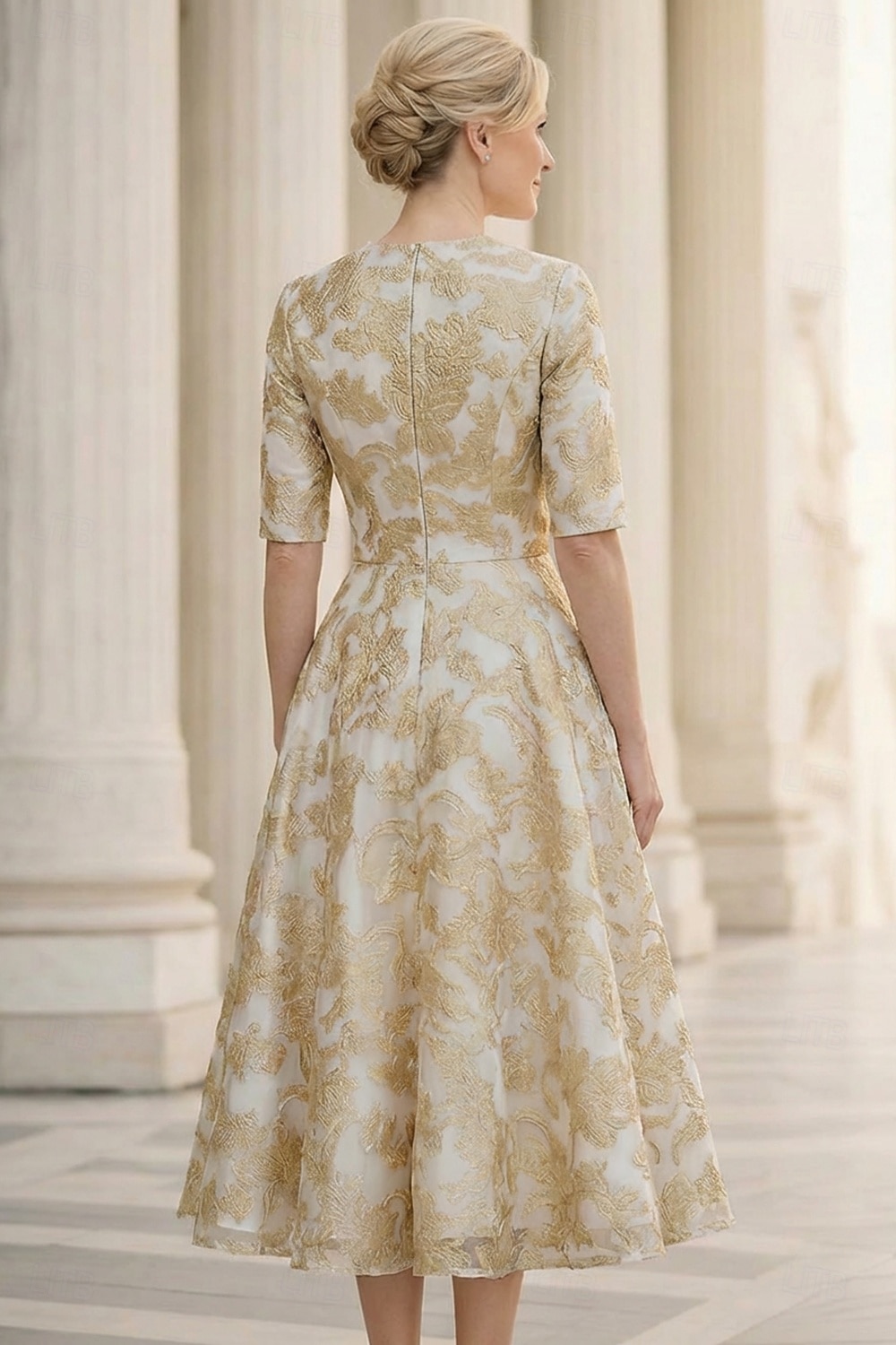 Corte A Vestido Midi Vestidos de coctel Elegante Vintage Lentejuelas Media Manga Cuello Barco Fiesta de jardin Boda Bolsillo Satén Jacquard con Estampado flor Bolsillo 2026 - $159.99 –P2