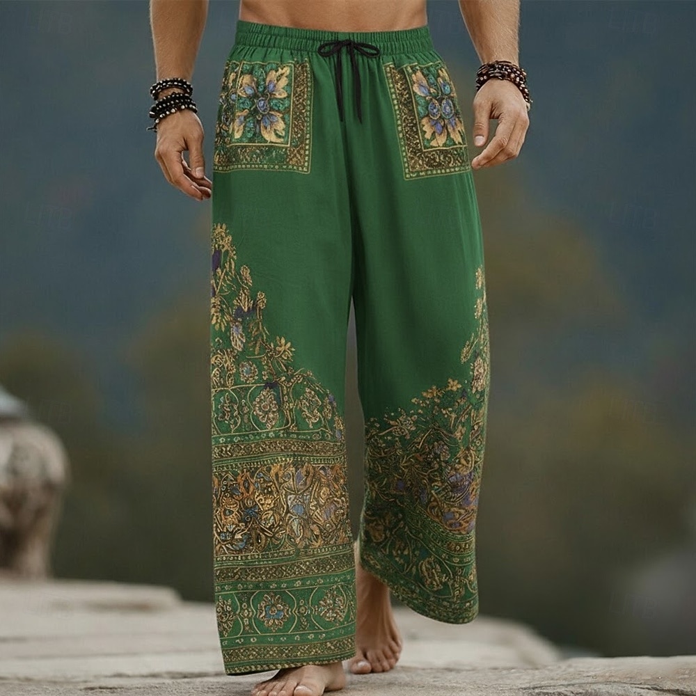 Ανδρικά Φλοράλ Etnic Λουλούδια Παντελόνια Φαρδύ παντελόνι Casual παντελόνι Μεσαία Μέση Μποέμ Vintage ρετρό Σπίτι ΕΞΩΤΕΡΙΚΟΥ ΧΩΡΟΥ Διακοπές Ελαστική μέση με κορδόνι Παντελόνι σε σχήμα λινού με τσέπες 2026 - $27.99 –P3