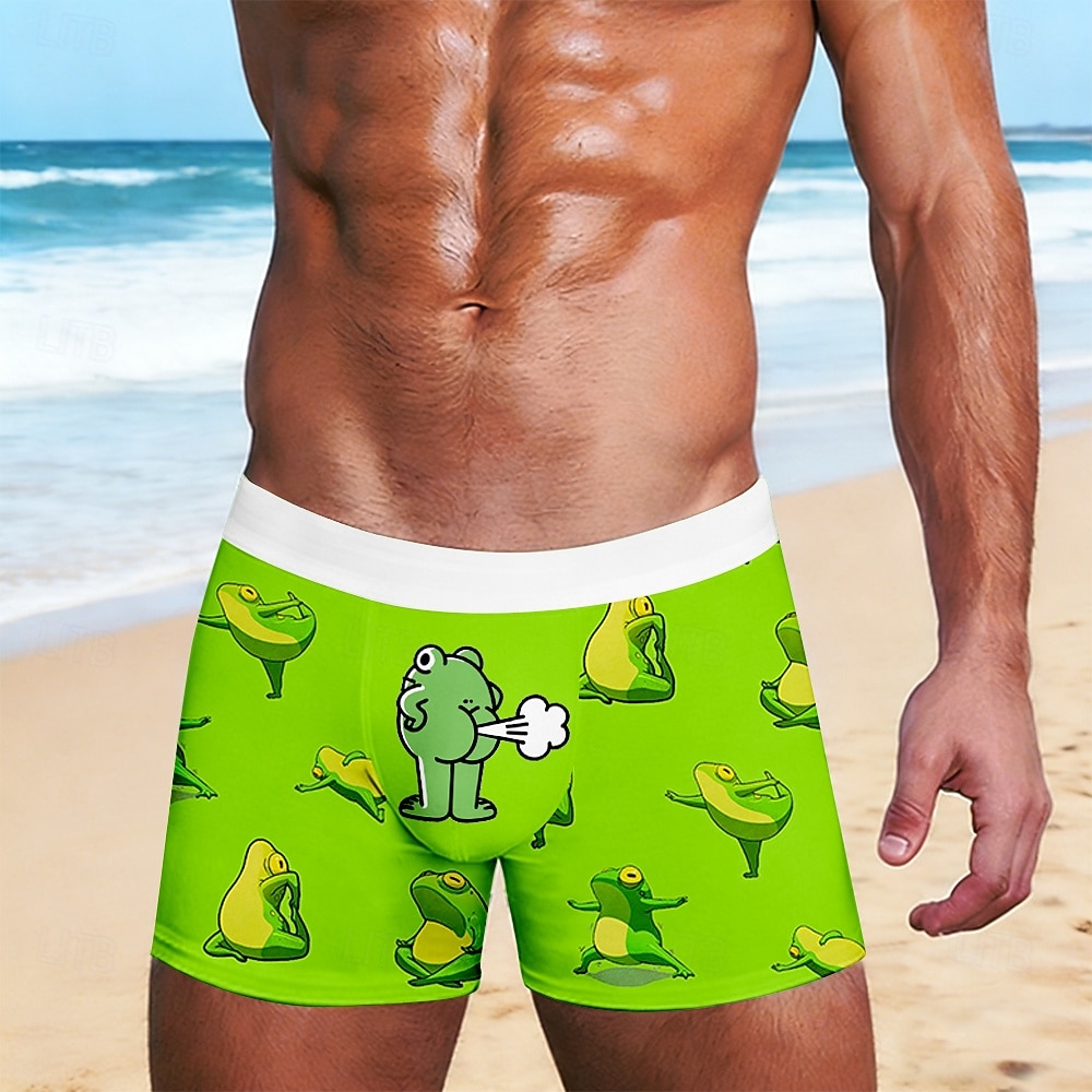 Men's Animal Cartoon Frog Stretchy Boxer Briefs Swimming Trunks Boxer Swim Shorts Funny Casual Home Beach Vacation Wear Elastic Waistband Moisture-Wicking Breathable Underwear Designer Clothing 2026 - $16.99 –P1