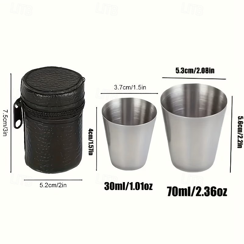 Juego de 5 vasos de acero inoxidable, vasos de vino portátiles con estuche de cuero, diseño en forma de bala, ideales para acampar, bares y restaurantes, duraderos y apilables, disponibles en 2026 - $12.99 –P10