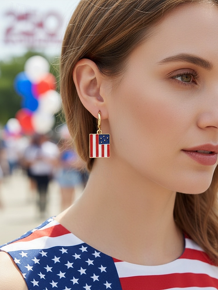 Patriotiska örhängen i legering för kvinnor, hängande örhängen i flera stilar med USA-flaggan för USA:s 250-årsjubileum, självständighetsdagen och vardagskläder 2026 - $11.99 –P3