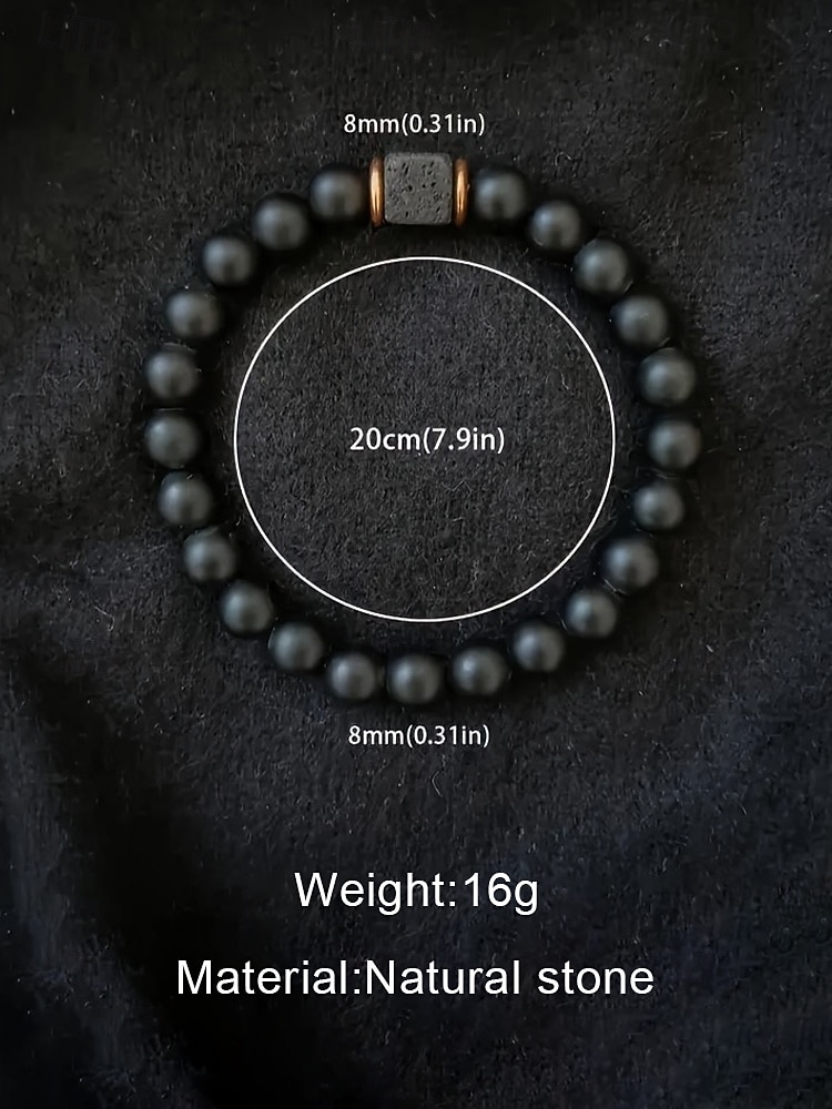 2026年 男性用火山石ビーズブレスレット、2つのスタイル、マットブラック溶岩ビーズ、トレンディなカジュアルジュエリー、普段使いや休暇旅行に最適  コレクション – $7.99 –P12