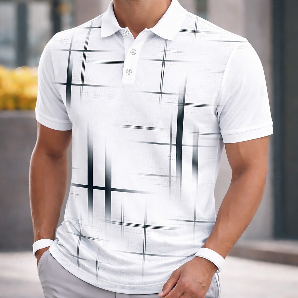 Homens Geométrico Linha Camisas Polo Manga Curta Camisas polo Camisas de colarinho Casual Roupa Esportiva Botões Primavera Verão Azul Preto Amarelo de 2026 por $22.99 –P2