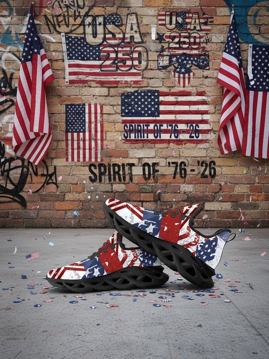 נעלי ריצה לנשים עם דגל USA 250 – נעלי ספורט קלות ונושמות עם שרוכים, כוכבים פטריוטיים &סגנון פסים ליום העצמאות, מצעדים, פסטיבלי רחוב, הליכה בחוץ &לבוש יומיומי 2026 - $42.99 –P5