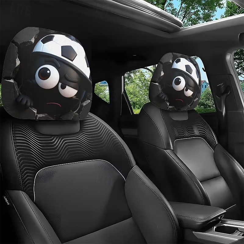 2 stuks grappige hoofdsteunhoezen met voetbalhoofd-uitdrukking voor in de auto, gemaakt van non-woven polyester, universele pasvorm, wasbaar, eenvoudig te installeren, perfect voor roadtrips of 2026 - $9.49 –P5