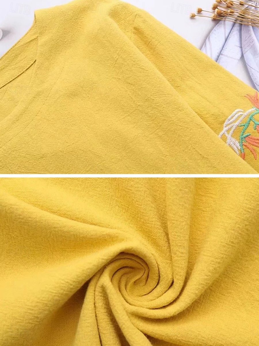 Pentru femei Tricou Tee Top Brodat Floral Modă Clasic Casual Manșon Lung Stil Nautic Topuri obișnuite Zilnic Ieșire Sfârșit de săptămână Alb Galben Bleumarin Vară Primăvară Toamnă 2026 - $19.99 –P6