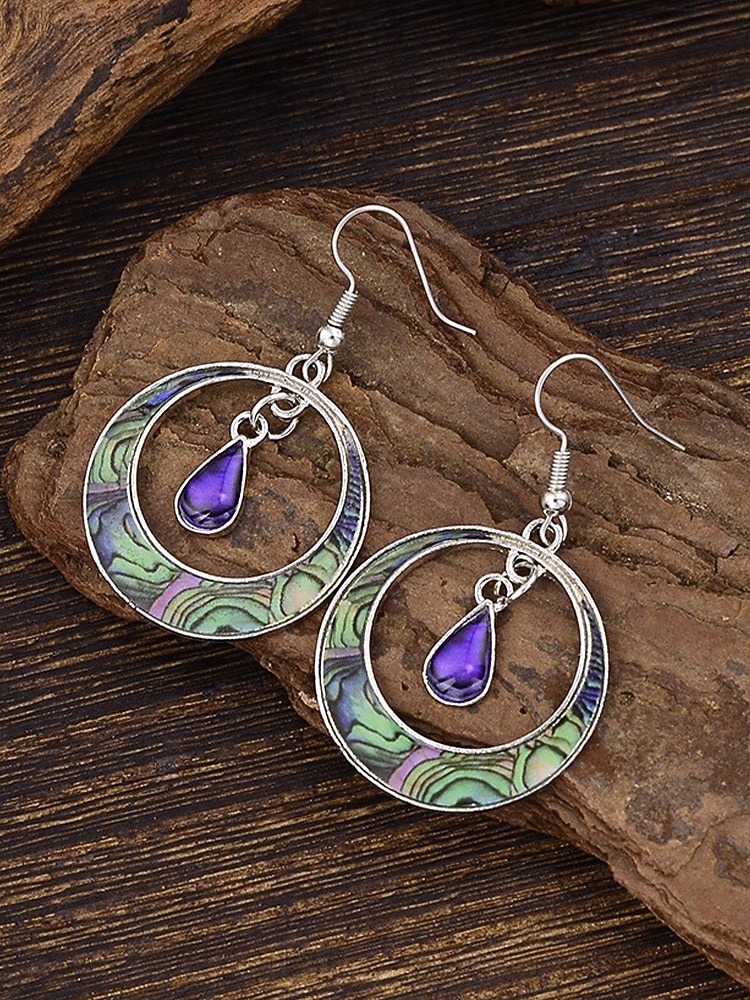 Cercei boemi din aliaj pentru femei cu lacrimă mov, design rotund colorat, perfecți pentru ținute casual zilnice și vacanțe la plajă 2026 - $7.99 –P7