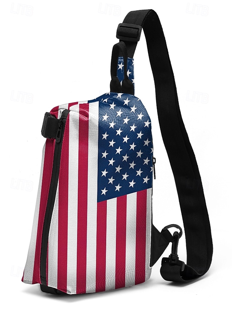 Herrebrystveske i polyester med USA-flagg, stor slyngeryggsekk og justerbar stropp til USAs 250-årsjubileum, uavhengighetsdagen, fritidsklær og utendørssport 2026 - $24.99 –P4