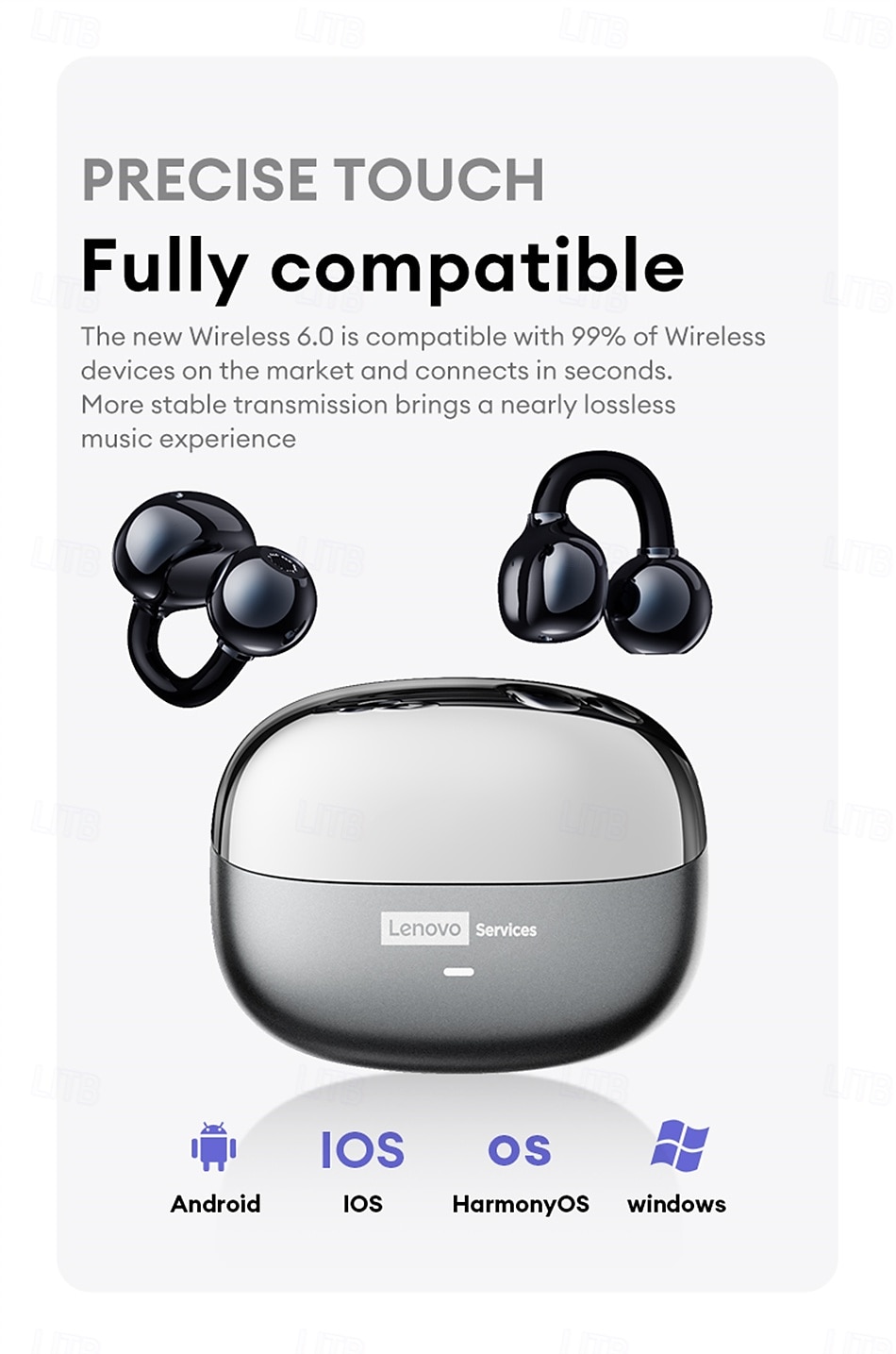 Lenovo draadloze oordopjes met open oorclip, Bluetooth 5.3 hoofdtelefoon met oplaadcase, 25 uur speeltijd, compact &Krachtig geluid, ingebouwde microfoon, comfortabele oordopjes voor sport, training, 2026 - $36.99 –P15