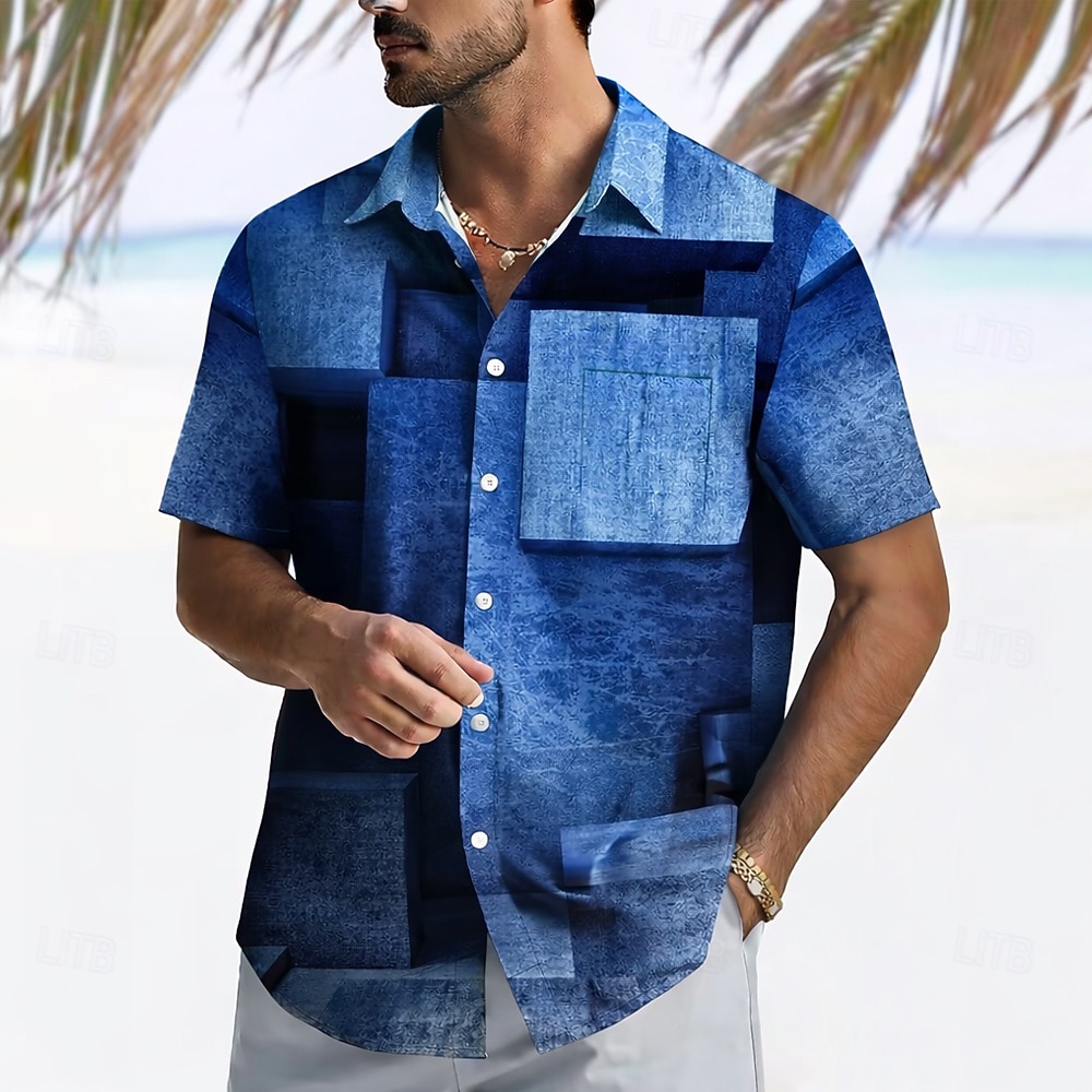 Hombre Geométrico Bloque de color Retazos Camisa Camisa de verano Abotonar la camisa Manga Corta Moda informal Exterior Vacaciones Uso Diario Verano Primavera Cuello Vuelto Impresión 3D camisas con 2026 - $25.99 –P5