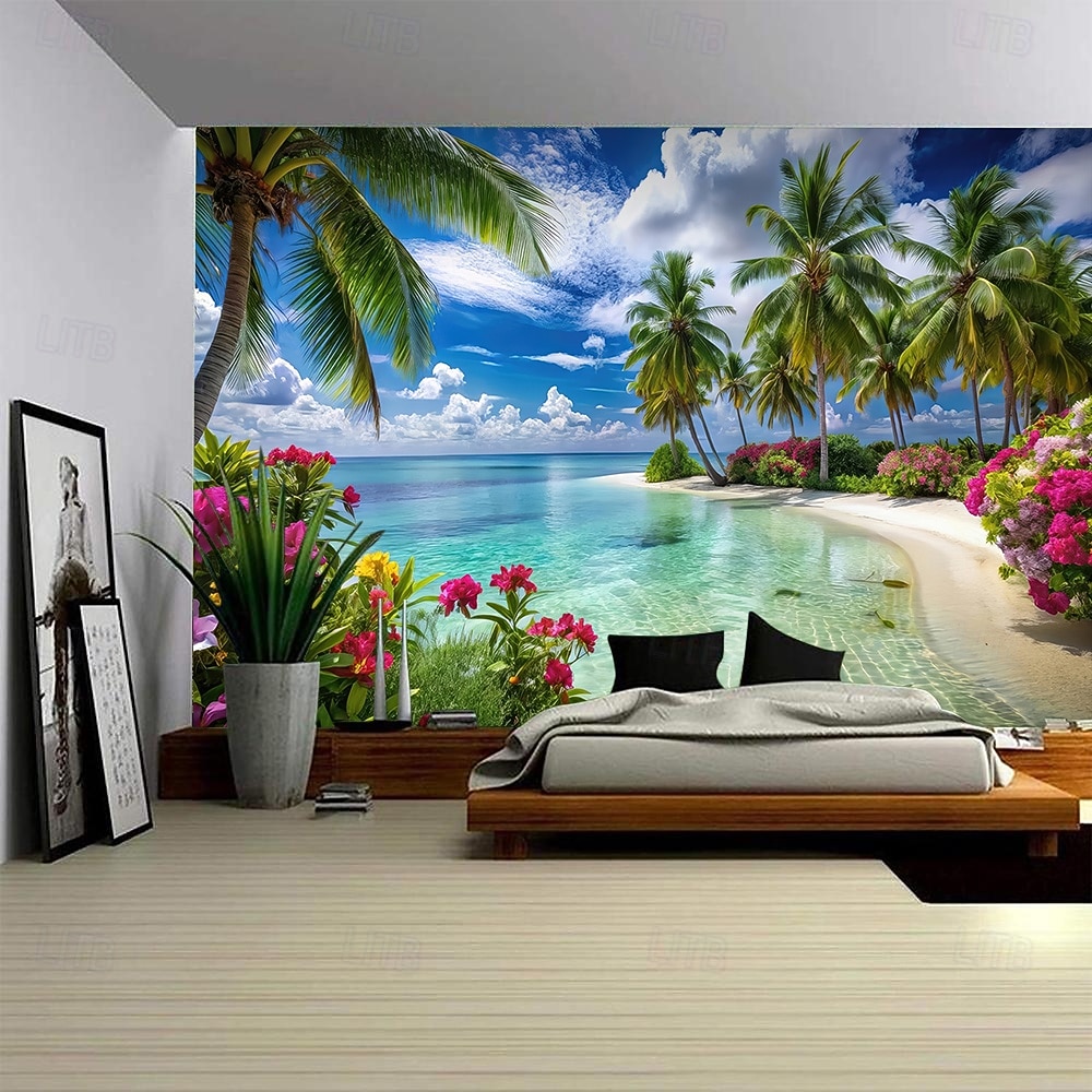 Tapiz de pared 3D realista con paisaje natural, cascada y lago azul, bosque de ensueño, montaña y flores. Tapiz colgante para sala de estar, dormitorio, residencia estudiantil, hogar y oficina. 2026 - $45.99 –P6