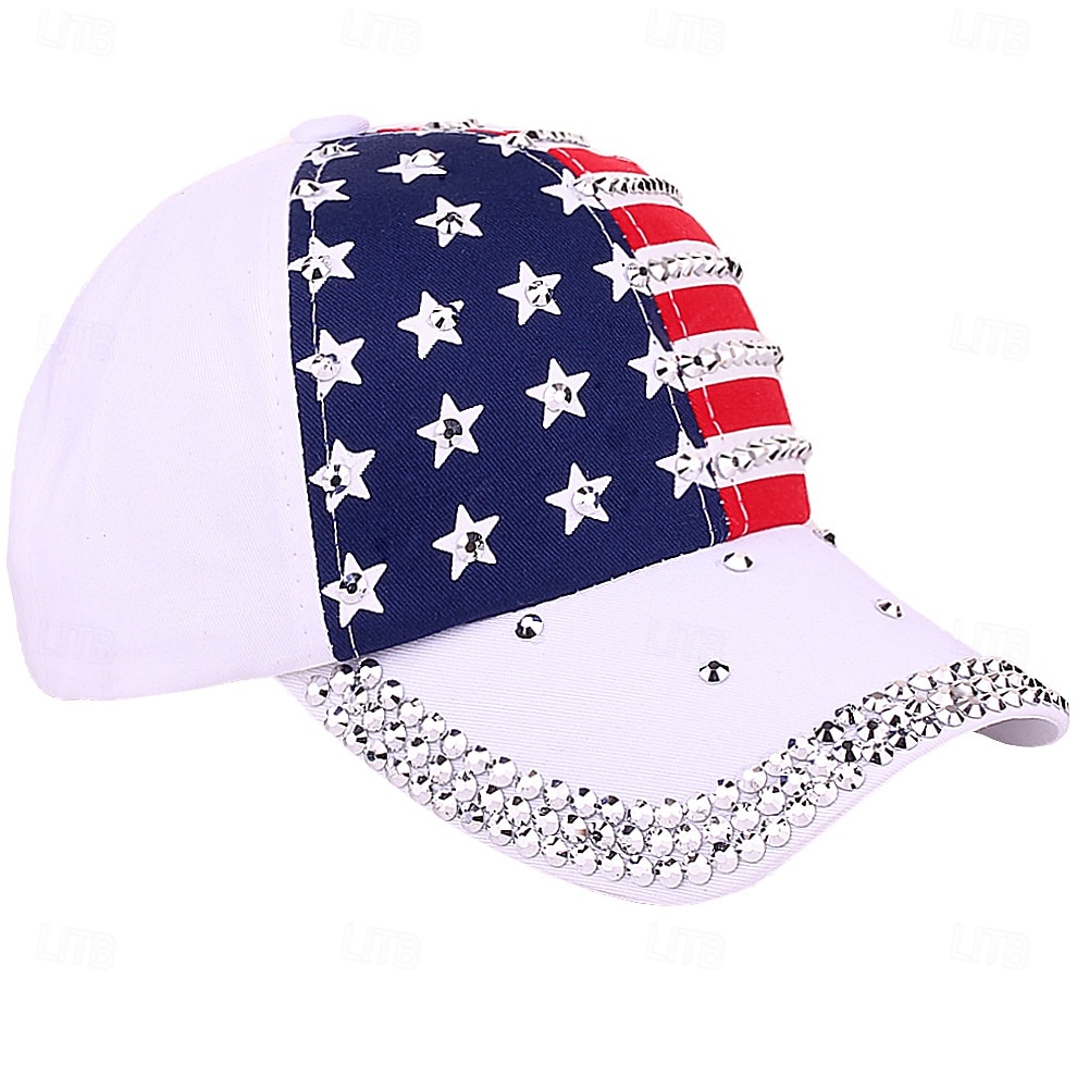 Cappellino da baseball patriottico con bandiera americana e strass a forma di stella, cappellino regolabile da uomo e donna, cappello da sole per esterni, 4 luglio, Giorno dell'Indipendenza, 250° del 2026 a $16.99 –P5