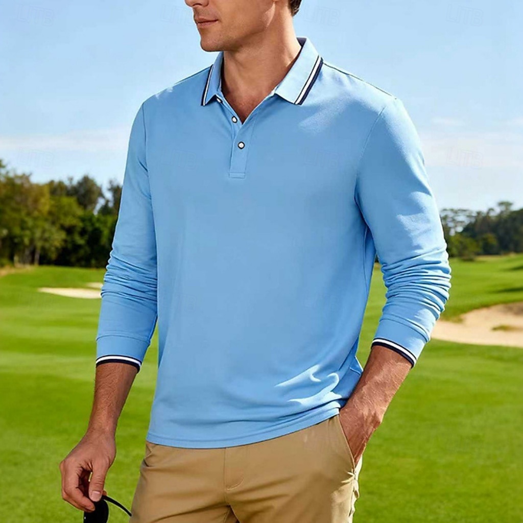 Men's Golf Shirt Golf Polos Shirts Casual Street Lapel Long Sleeve Basic Modern Plain Buttons Spring Fall Regular Fit Black White Red Navy Blue Dark Grey Light Blue Golf Shirt 2026 - $20.99 –P2