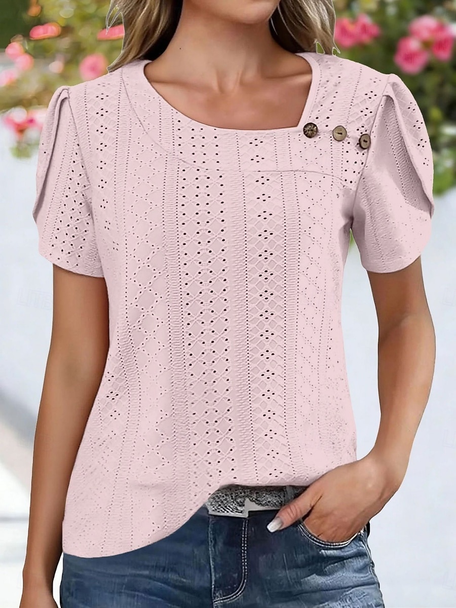 Γυναικεία Πουκάμισο Πουκάμισο Pointelle Κορυφή ματιών Μπλούζα Μικρή Οπή Κουμπιά Σκέτο Βίντατζ Στυλάτο Κλασσικό Κοντομάνικο Ασύμμετρο Κανονικά μπλουζάκια Causal Καθημερινά Παραλία 2026 - $18.49 –P6