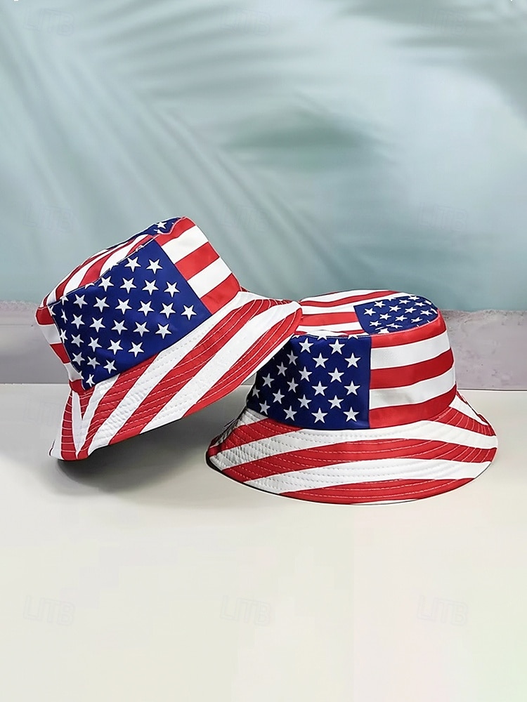 Patriotisk, trykt polyester bøttehatt for kvinner, solhatt med bred brem, til 250-årsjubileum, uavhengighetsdag, fritidsklær og reiseferie 2026 - $11.99 –P6