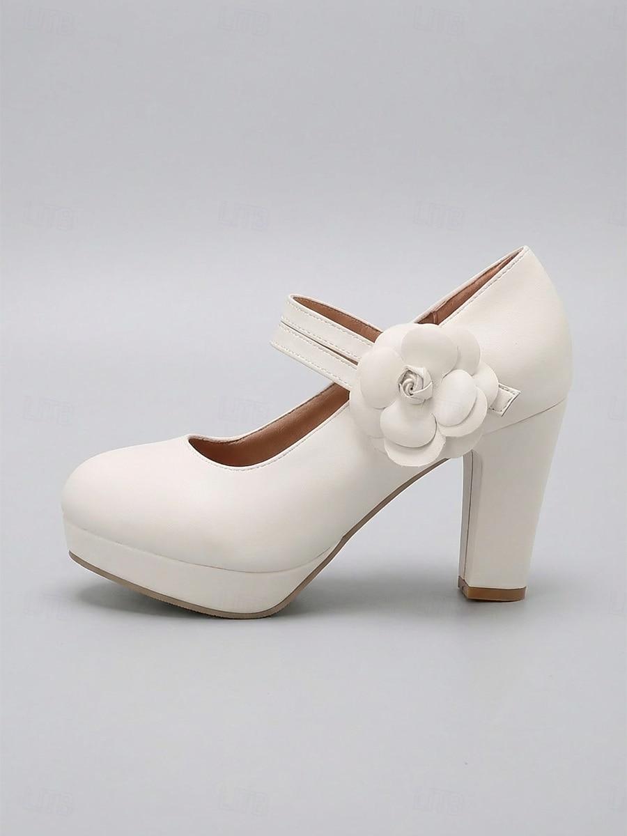 Rosa platåskor med Mary Jane-klack för kvinnor, grova klänningar med blockklack och blommiga detaljer för brudens mor, trädgårdsbröllop &formella evenemang 2026 - $46.99 –P1