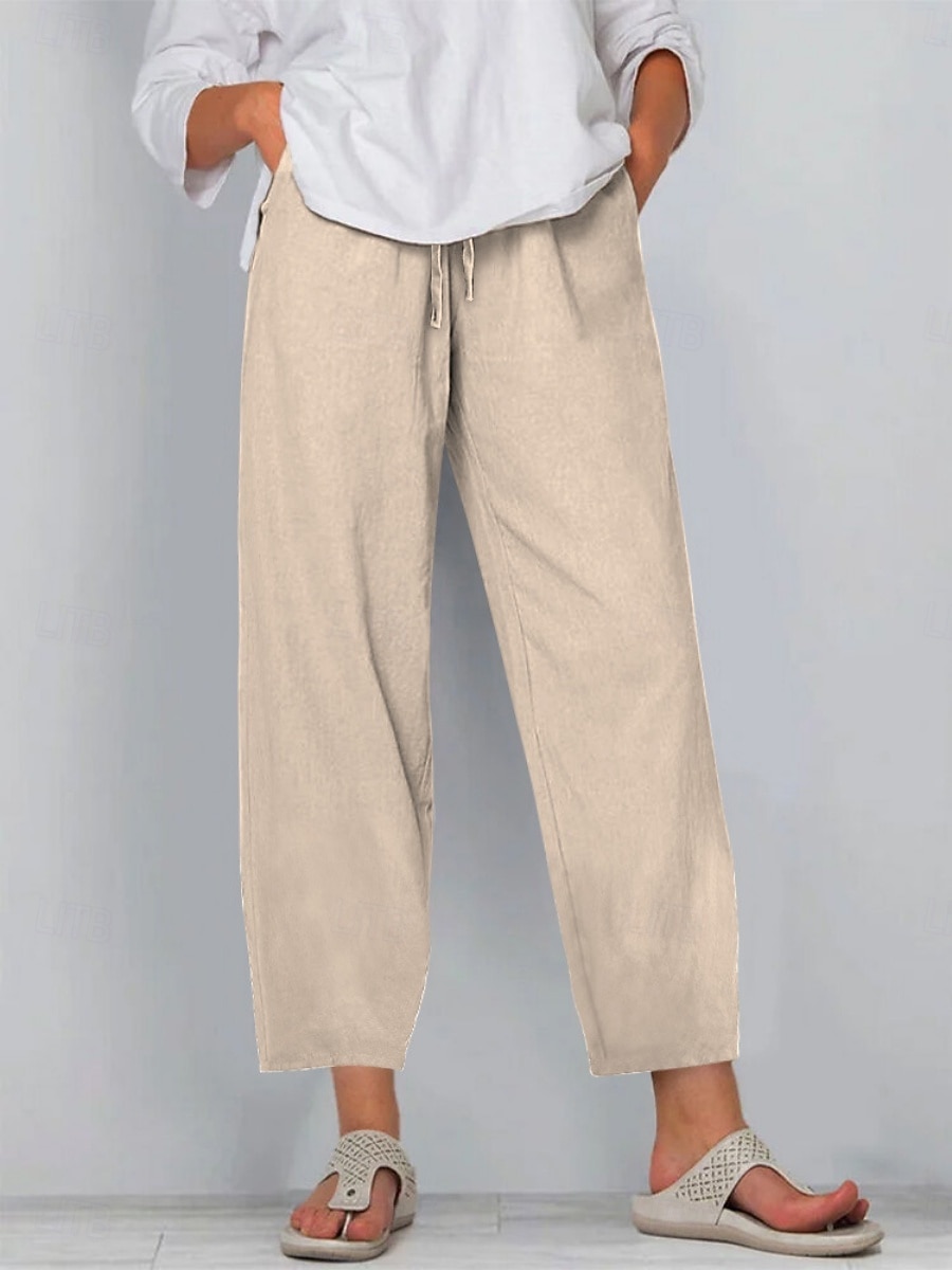 Per donna Pantaloni in cotone e lino Pantaloni Pantaloni casual Pantaloni Estivi Vacanza Moda Streetwear Lunghezza intera Vita Alta Semplice Tasca Elastico in vita Confortevole Inelastico Quotidiano del 2026 a $21.99 –P2