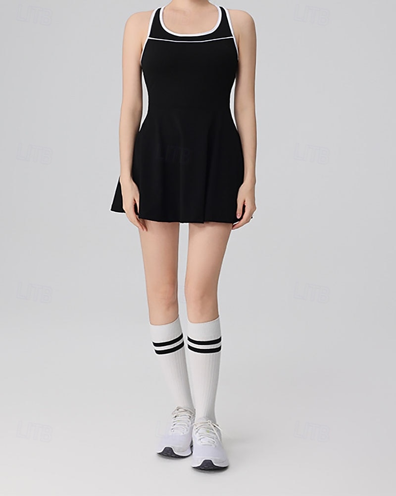 Women's Solid Colored Tennis Dress with Shorts Sports Dress Sleeveless Patchwork Backless Elastic Sweat-Wicking Breathable Tennis Badminton Outdoor Exercise Round Neck Dress Black White Red Tennis 2026 - $37.99 –P6