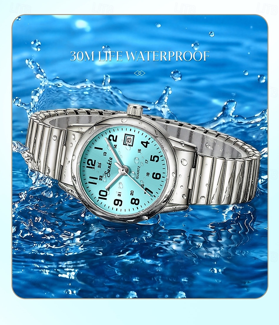 Montre femme facile à lire, à quartz, avec bracelet extensible en acier inoxydable, cadran bleu turquoise avec affichage de la date, étanche, élégante et décontractée, idéale comme cadeau pour femme de 2026 ? $18.99 –P9