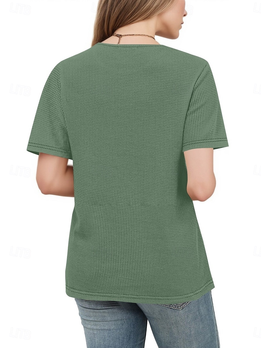 Women's Eyelet Top T Shirt Tee Top Solid Color Fashion Classic Casual Short Sleeve Crew Neck Regular Tops Daily Going out Weekend Black Red Navy Blue Khaki Summer Spring 2026 - $24.99 –P4