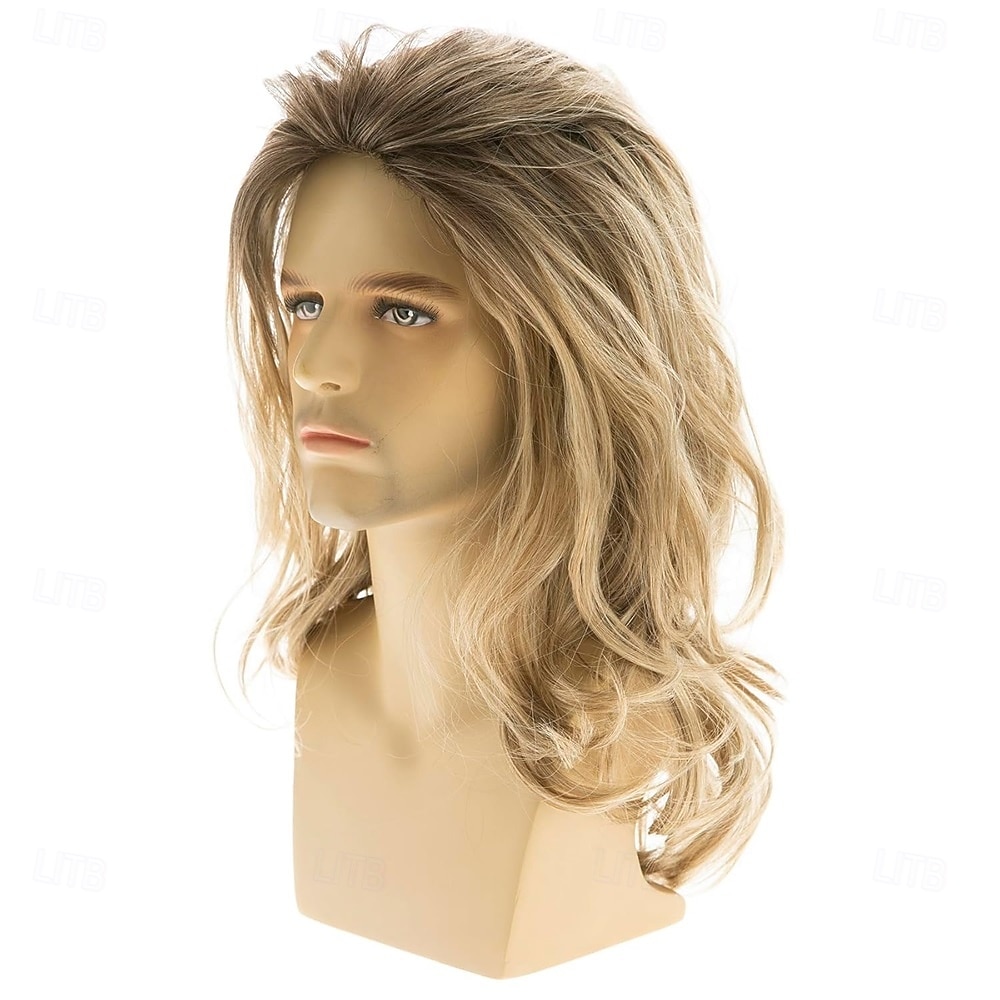 peruci lungi blonde pentru bărbați, perucă sintetică ondulată stratificată, pentru cosplay, petrecere 2026 - $31.99 –P5