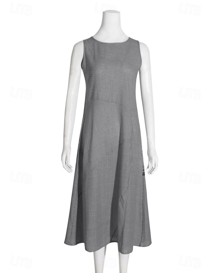 Damen Midikleid A Linie Kleid Urlaub Lässig Outdoor Ausgehen Lässiger Schnitt Gestreift Ärmellos Rundhalsausschnitt Blau Grün Grau Sommer Frühling 2026 - $21.99 –P8