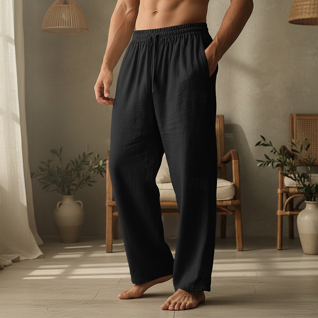 Herren Leinenhosen Hose Sommerhose Kordelzug Elastischer Bund Gerader Schnitt Einfach Komfort Atmungsaktiv Volle Länge Lässig Täglich Ferien Urlaub Mode Schwarz Weiß Unelastisch 2026 - $21.99 –P13