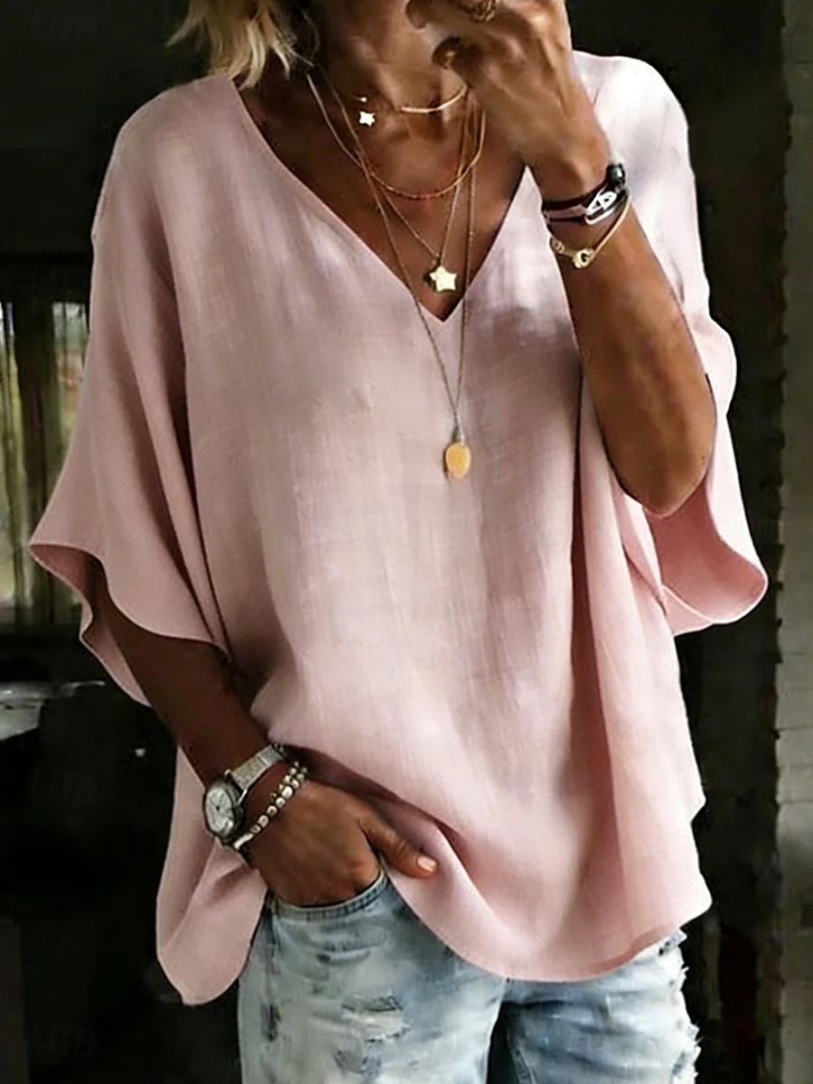 Per donna Blusa Tinta unica Quotidiano Elegante Essenziale Mezza Manica Scollo a V Top Regolari Quotidiano Blu Bianco Rosa Arancione Verde Estate Primavera del 2026 a $29.99 –P6