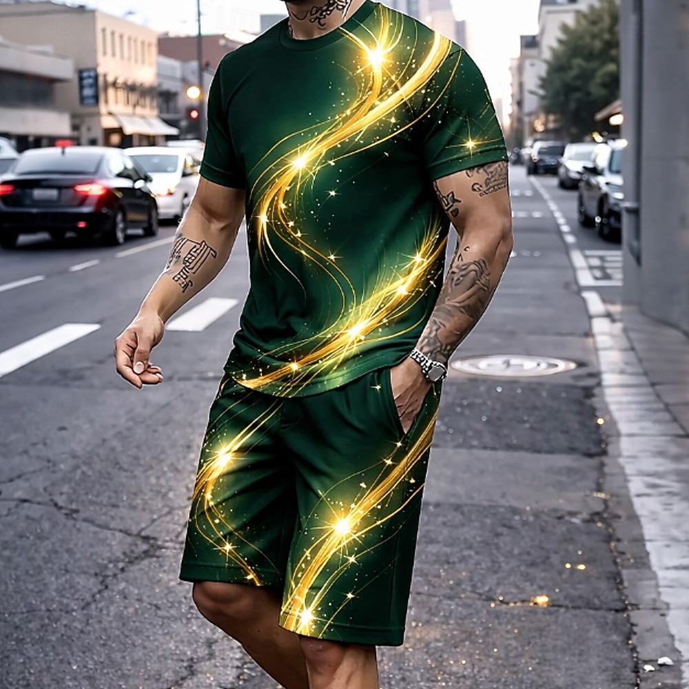 Hombre Geométrico 2 piezas Conjuntos de camisetas Tops de verano Manga Corta Pantalones cortos Cuello Barco Casual / Diario Vacaciones Deporte Noche Impresión 3D Verano Azul Piscina Rojo Dorado 2026 - $28.99 –P2