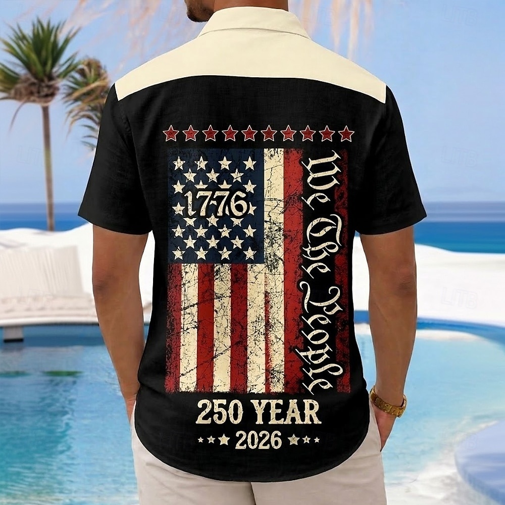 Men's 4th of July U.S. 250th Anniversary US Flag We The People Shirt Summer Shirt Button Up Shirt Short Sleeve Patriotic Outdoor Holiday Summer Spring Turndown 3D Print Collared Shirts Front One 2026 - $25.99 –P2