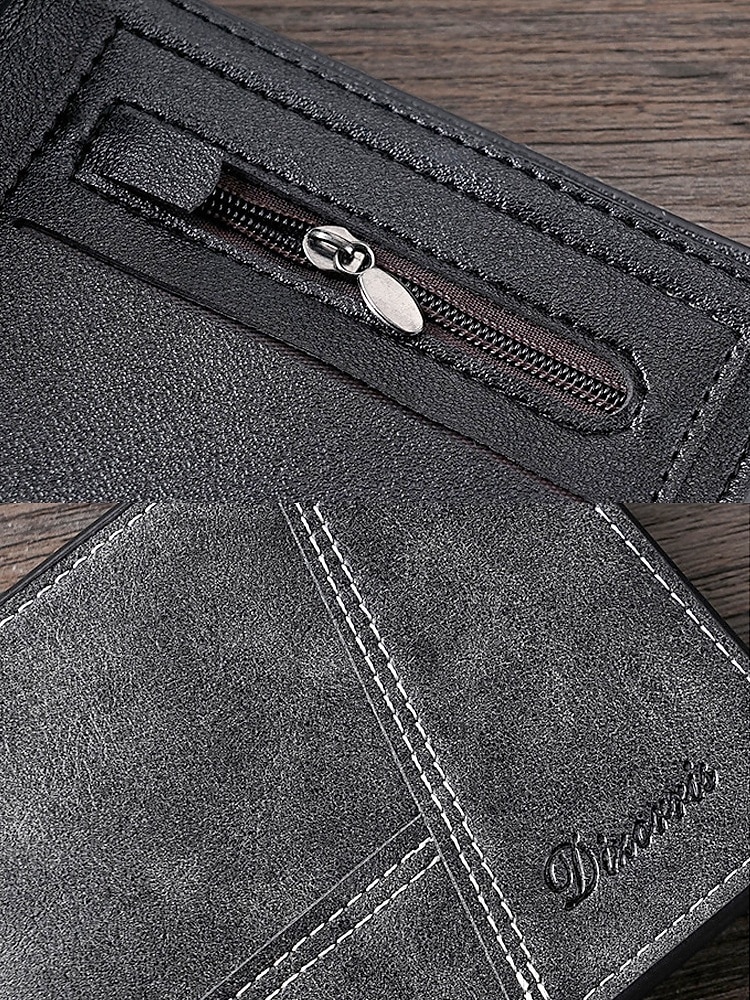 Portafoglio da uomo vintage in similpelle, con design a più scomparti, finitura effetto invecchiato retrò, multicolore, materiale PU resistente, ideale per viaggi e uso quotidiano casual. del 2026 a $9.99 –P7