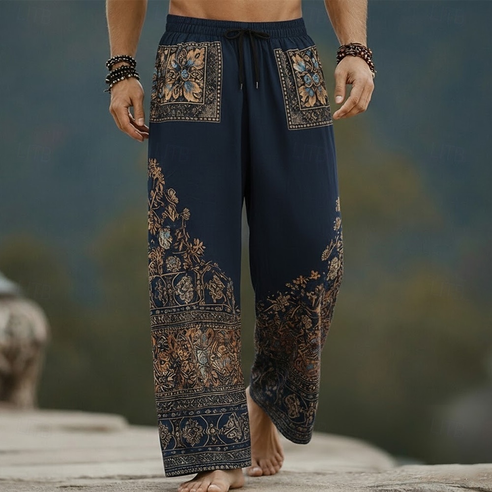 Ανδρικά Φλοράλ Etnic Λουλούδια Παντελόνια Φαρδύ παντελόνι Casual παντελόνι Μεσαία Μέση Μποέμ Vintage ρετρό Σπίτι ΕΞΩΤΕΡΙΚΟΥ ΧΩΡΟΥ Διακοπές Ελαστική μέση με κορδόνι Παντελόνι σε σχήμα λινού με τσέπες 2026 - $27.99 –P2