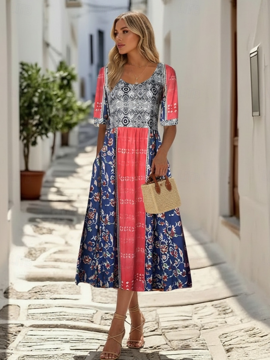 Damen Midikleid Freizeitkleid A Linie Kleid Blumenkleid Elegant Mode Modern Outdoor Urlaub Ausgehen Normale Passform Blumen Halbarm V Ausschnitt Blau Rosa Königsblau Dunkelgrün Sommer Frühling 2026 - $32.99 –P6