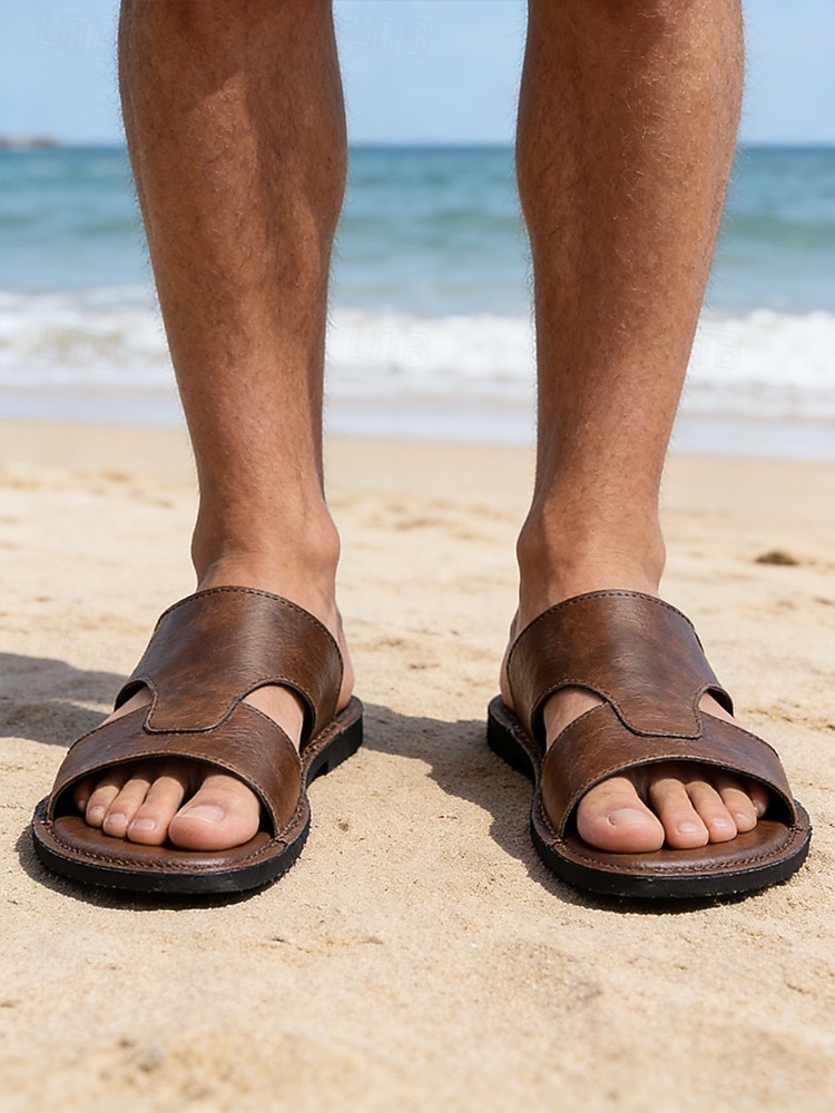 sandali marroni da uomo in similpelle con comodi cinturini in velcro, ideali per le vacanze al mare e le uscite informali del 2026 a $42.99 –P2